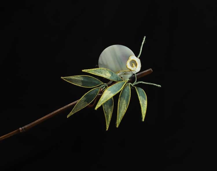 Chinese Hair Chopsticks Rong Hua Flower Chinese Hair Sticks Chinese Accessories Bamboo Leaves Wooden Hair Pin 