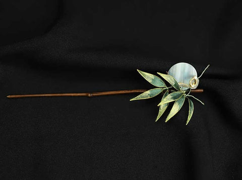 Chinese Hair Chopsticks Rong Hua Flower Chinese Hair Sticks Chinese Accessories Bamboo Leaves Wooden Hair Pin 