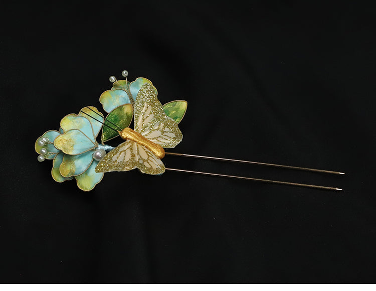 Chinese Hair Accessories Ronghua Flower French Hair Pins Chinese Jewelry Blue Flower French Pins for Hair 