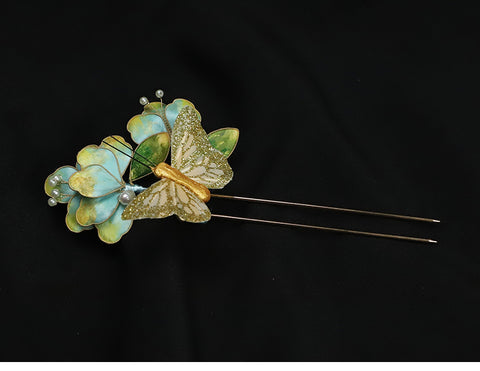 Chinese Hair Accessories Ronghua Flower French Hair Pins Chinese Jewelry Blue Flower French Pins for Hair 
