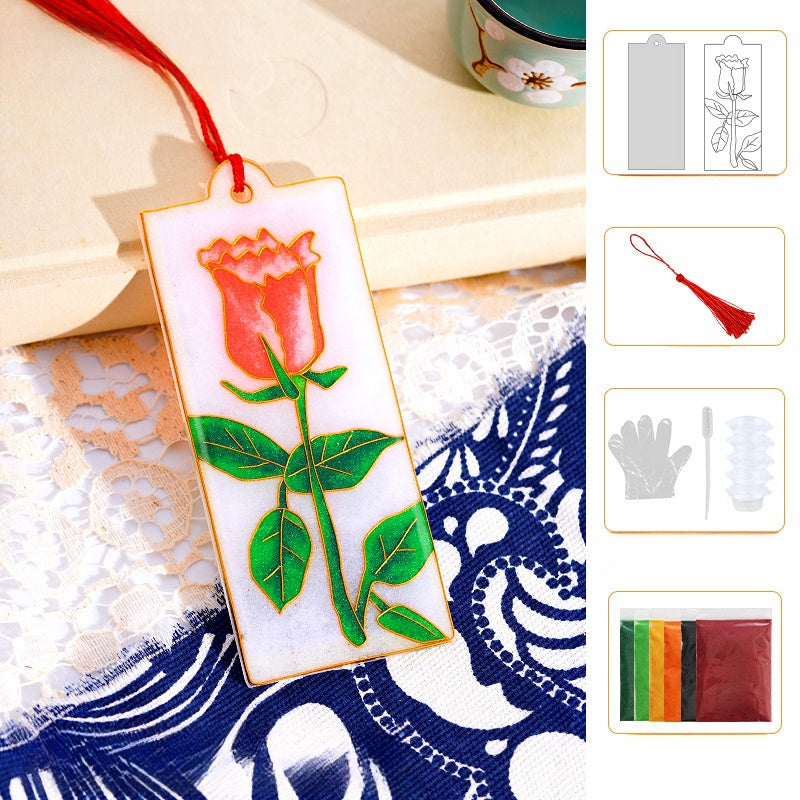 Cloisonne Kits Rose Flower Bookmark Handmade Bookmarks DIY Cloisonne Kit Cool Bookmarks Cute Bookmarks