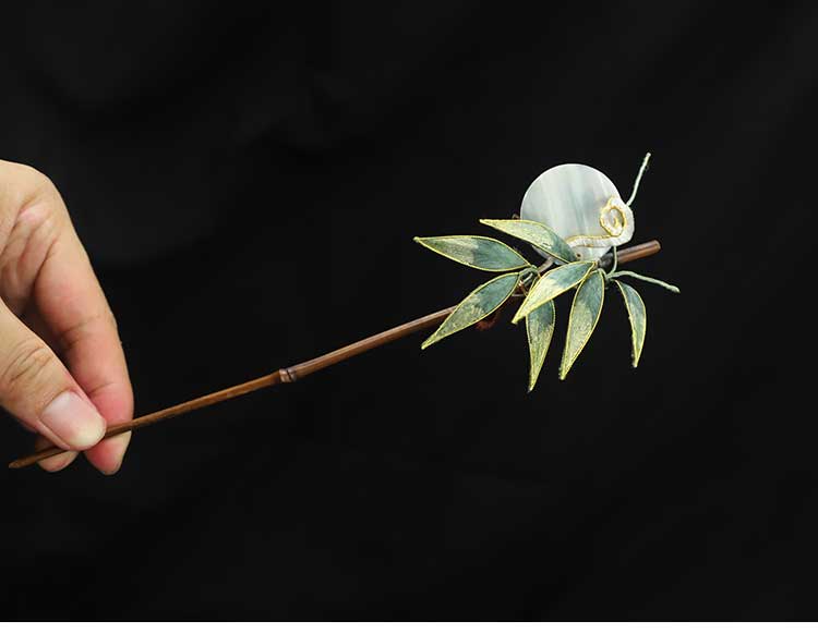Chinese Hair Chopsticks Rong Hua Flower Chinese Hair Sticks Chinese Accessories Bamboo Leaves Wooden Hair Pin 