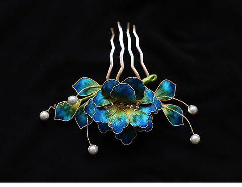 comb clips​ Ronghua Flower Hair Comb Clip Chinese Jewelry Blue Flower Side Comb Chinese Hair Accessories