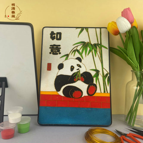 panda art painting​ Cloisonne Painting DIY Art Kit Panda Wallet Art Cloisonné Kit Chinese Cloisonné Art Kit