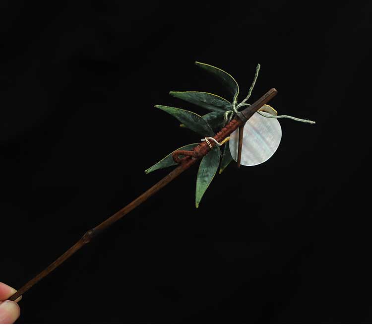 Chinese Hair Chopsticks Rong Hua Flower Chinese Hair Sticks Chinese Accessories Bamboo Leaves Wooden Hair Pin 