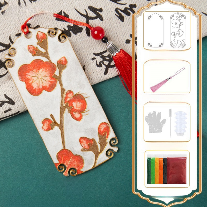 Cloisonne Kits Red Plum Blossom Flower Bookmark Handmade Bookmarks DIY Cloisonne Kit Cool Bookmarks Cute Bookmarks