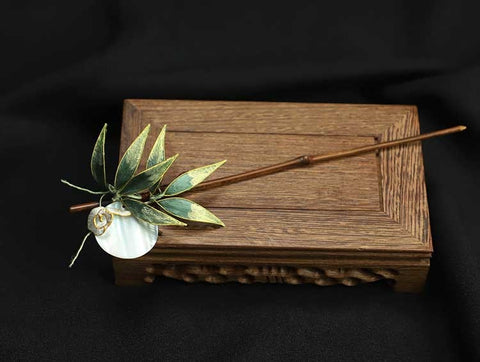 Chinese Hair Chopsticks Rong Hua Flower Chinese Hair Sticks Chinese Accessories Bamboo Leaves Wooden Hair Pin 