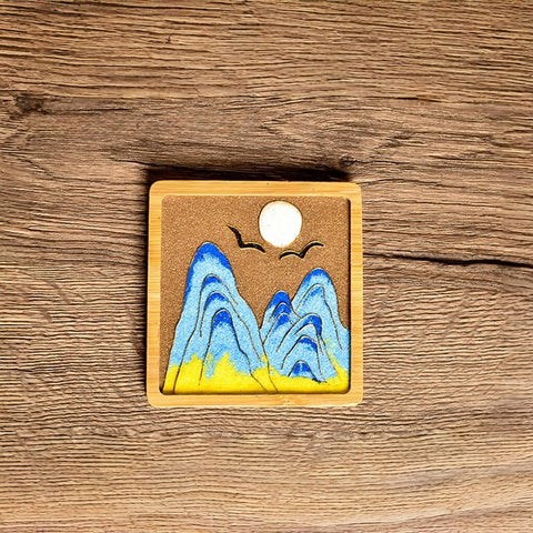 Cloisonné Kits DIY Wooden Drink Coaster Chinese Paintings of Mountains Cloisonne Kit Wooden Cup Coasters