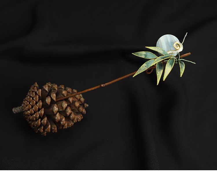 Chinese Hair Chopsticks Rong Hua Flower Chinese Hair Sticks Chinese Accessories Bamboo Leaves Wooden Hair Pin 