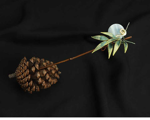 Chinese Hair Chopsticks Rong Hua Flower Chinese Hair Sticks Chinese Accessories Bamboo Leaves Wooden Hair Pin 