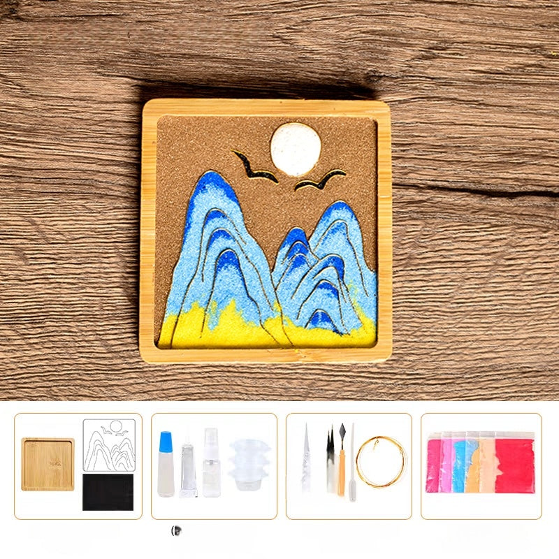 Cloisonné Kits DIY Wooden Drink Coaster Chinese Paintings of Mountains Cloisonne Kit Wooden Cup Coasters
