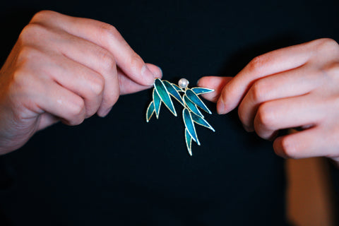 chinese feather art​ Tian-Tsui Chinese Brooch Pin Kit DIY Tian Tsui Peacock Feather Craft Bamboo Shadows Feather Crafting 