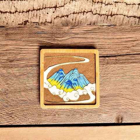 Cloisonné Kits DIY Wooden Drink Coaster Chinese Paintings of Mountains Cloisonne Kit Wooden Cup Coasters