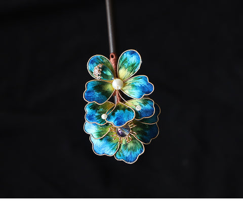 hair slide with stick​ Chinese Jewelry Rong Hua Flower Hair Pin Stick