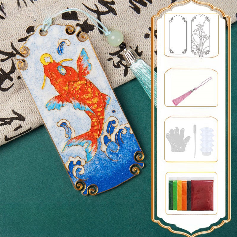 Cloisonne Kits Koifish Art Japanese Handmade Bookmarks DIY Cloisonne Kit Cool Bookmarks Cute Bookmarks