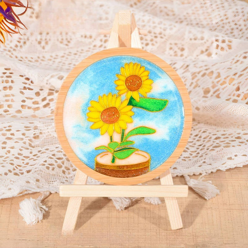 Cloisonne Kits Wooden Drink Coaster Sun Flower DIY Cloisonne Kit Wood Drink Coaster