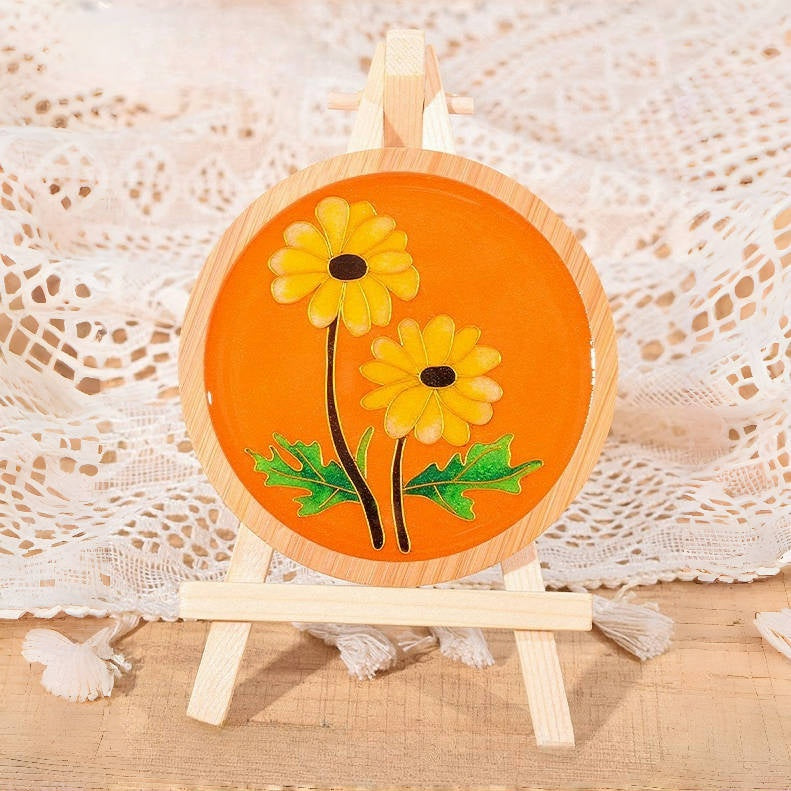 Cloisonne Kits Wooden Drink Coaster Daisies Flower DIY Cloisonne Kit Wood Drink Coaster