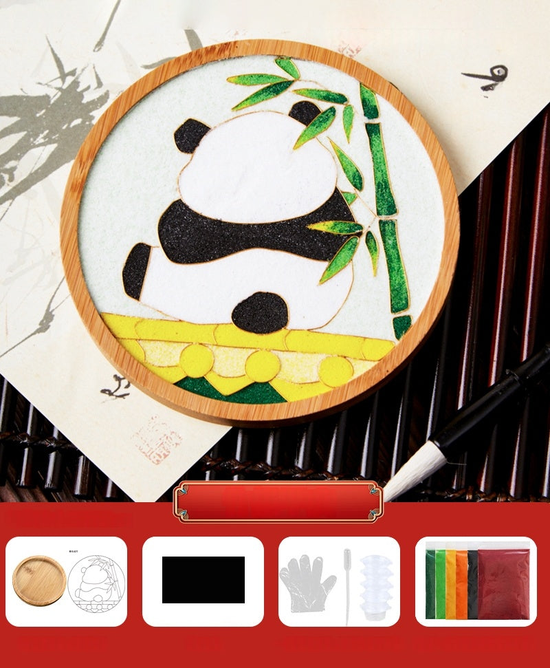 Cloisonne Kits Wooden Drink Coaster Chinese Cute Panda DIY Cloisonne Kit Wooden Cup Coasters