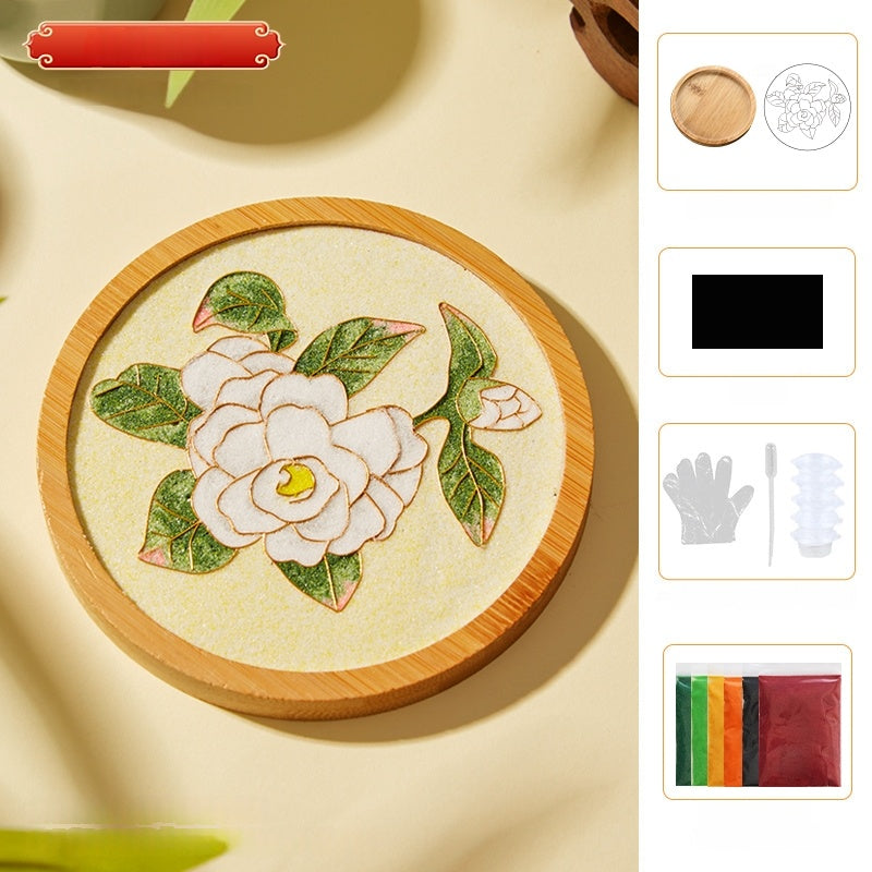 Cloisonne Kits Wooden Drink Coaster Spring Tea Flower DIY Cloisonne Kit Wooden Cup Coasters