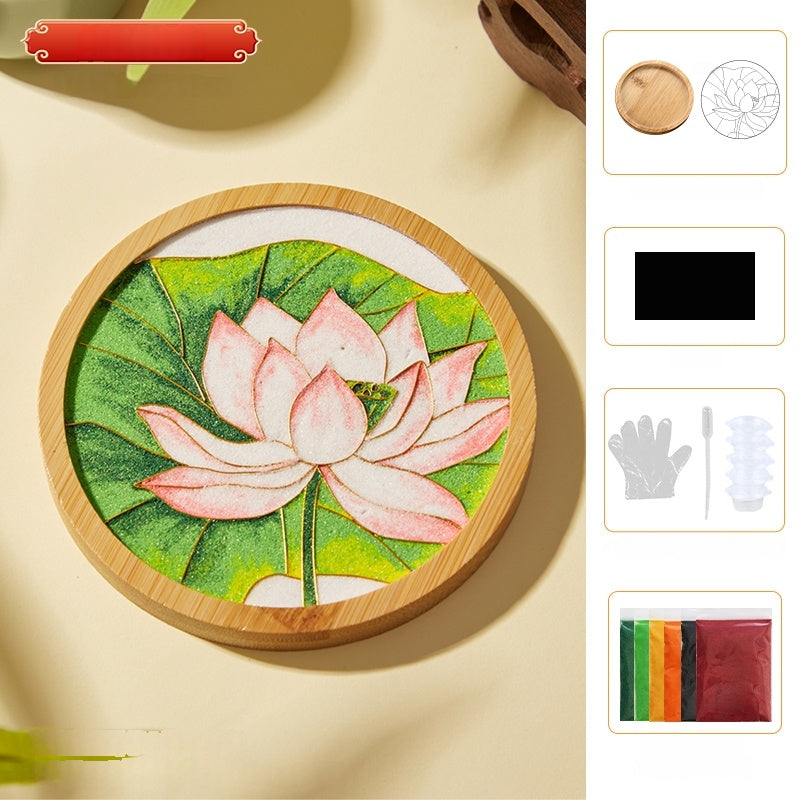 Cloisonne Kits Wooden Drink Coaster Lotus Flower DIY Cloisonne Kit Wooden Cup Coasters