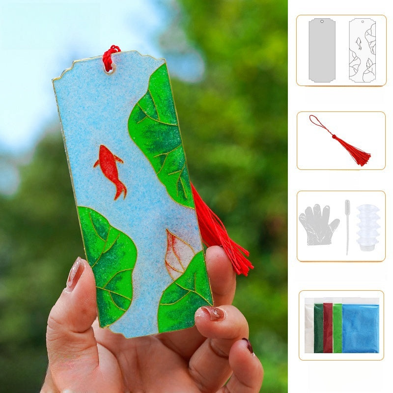 Cloisonne Kits Koi Pond Painting Handmade Bookmarks DIY Cloisonne Kit Chinese Bookmark