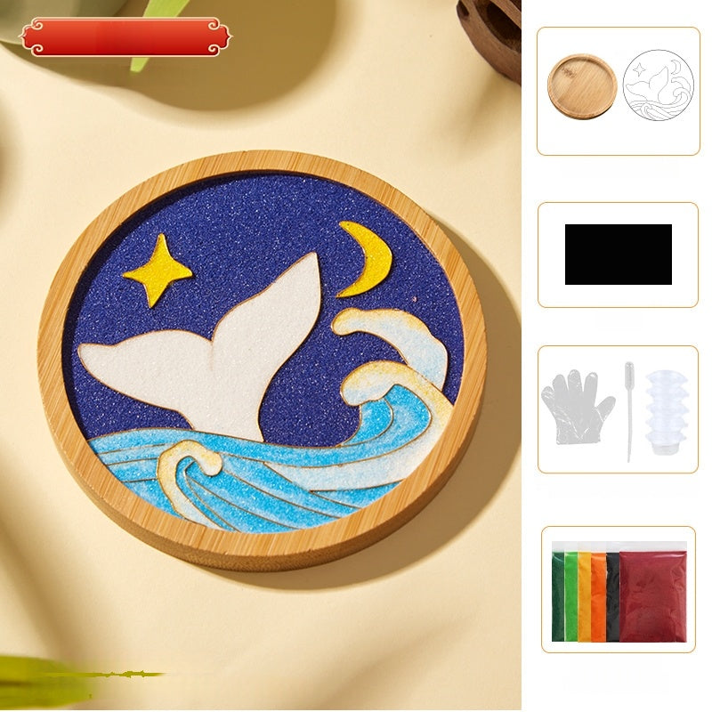 Cloisonne Kits Wooden Drink Coaster Whale Tail Art DIY Cloisonne Kit Wooden Cup Coasters