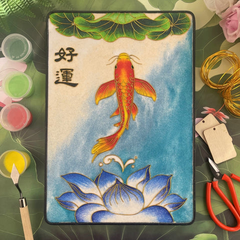 Cloisonne Painting DIY Art Kit Chinese Coy Fish Artwork Cloisonne Kit Chinese Cloisonne Art Kit