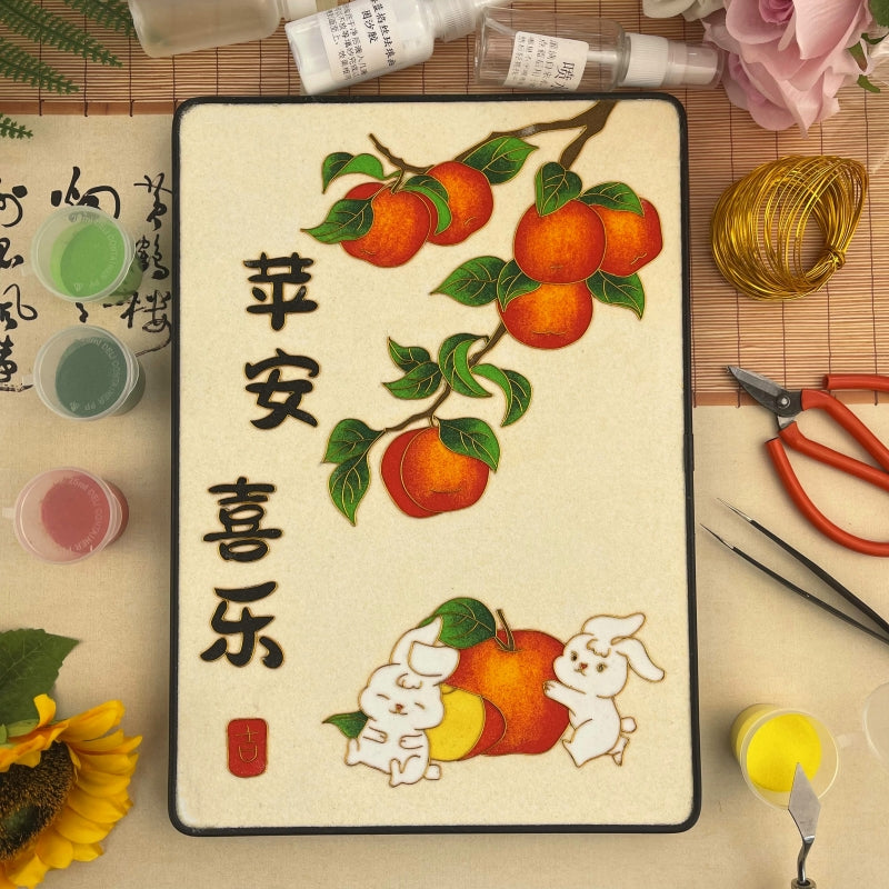 Cloisonne Painting DIY Art Kit Chinese New Year Sayings with Bunny Cloisonne Kit Chinese Cloisonne Art Kit