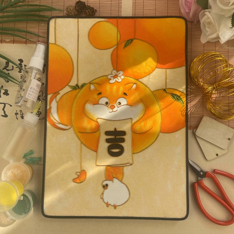 Cloisonné Painting DIY Art Kit Chinese Lunar New Year Sayings with Orange Tabby Cat Cloisonne Kit Chinese Cloisonné Art Kit