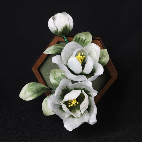 silk flower brooch Chinese Jewelry Green Flower Lapel Flower Holding Pin Chinese Accessories - Mulan Legacy