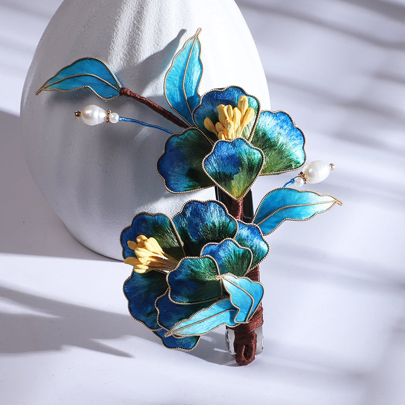 Chinese Jewelry Blue Flower French Barrette Hair Clip