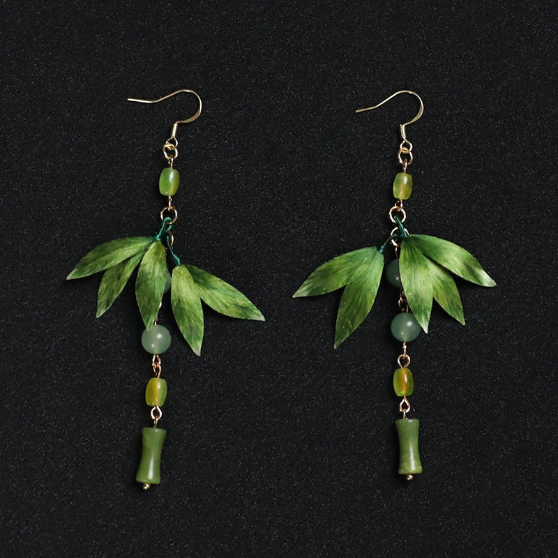 Bamboo Leaves Rong Hua Dangly Earrings Chinese Accessories - Mulan Legacy