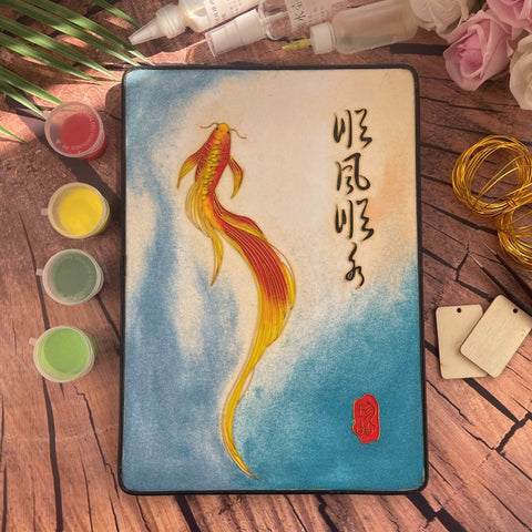 Cloisonne Painting DIY Art Kit Chinese Coy Fish Artwork Cloisonne Kit Chinese Cloisonne Art Kit