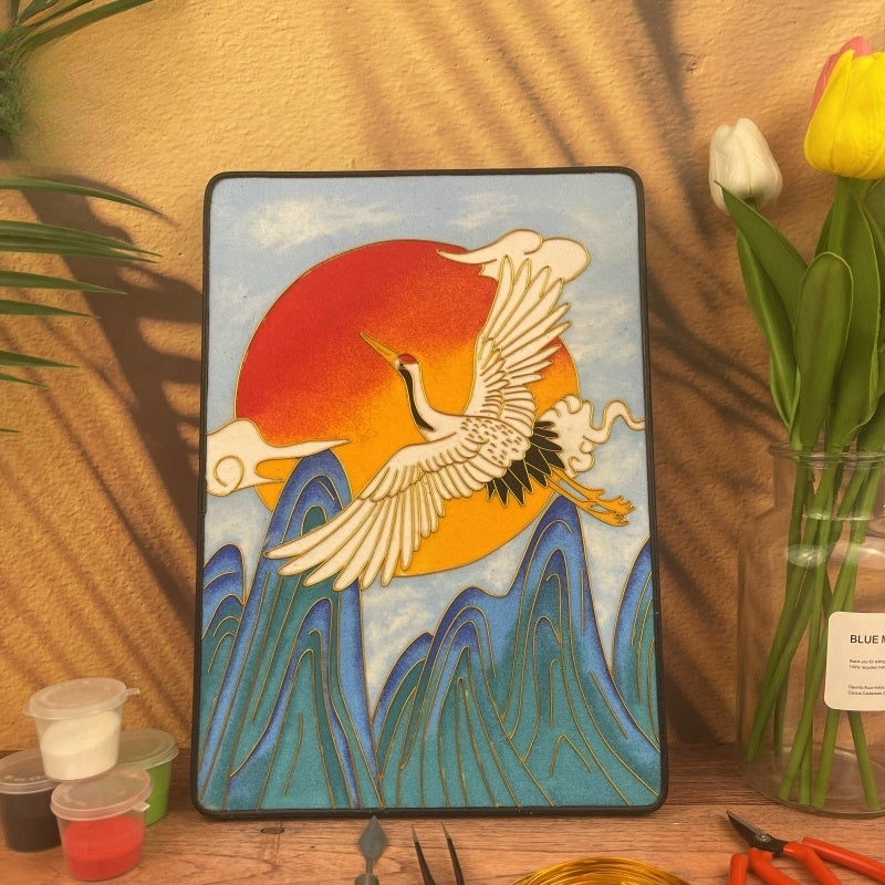 Cloisonne Painting DIY Art Kit Crane Starter Cloisonné Kit Chinese Cloisonné Art Kit for Beginners - Mulan Legacy