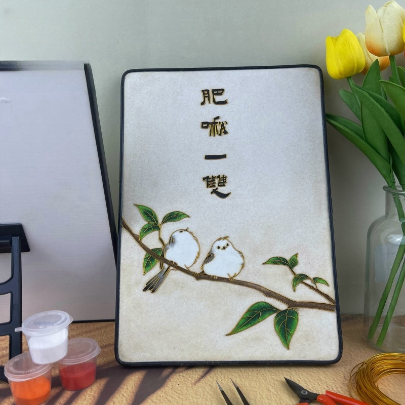 Silver-Throated Bushtit Starter Cloisonné Kit Chinese Cloisonné Art Kit for Beginners Cloisonne Painting DIY Art Kit - Mulan Legacy