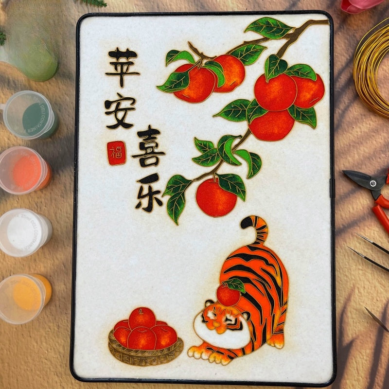 Tiger Starter Cloisonné Kit Chinese Cloisonné Art Kit for Beginners Tiger Cloisonne Painting DIY Art Kit 