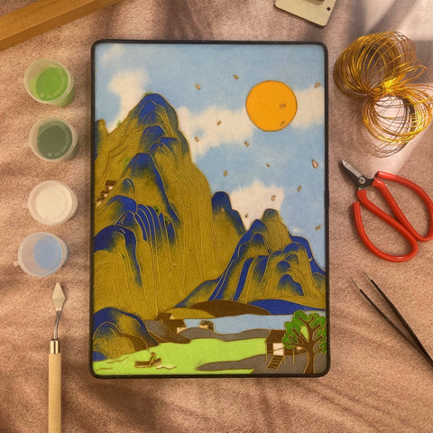 mountain and water painting Cloisonné Painting DIY Art Kit Chinese Landscape Art Shan Shui Painting Cloisonné Kit Chinese Cloisonné Art Kit