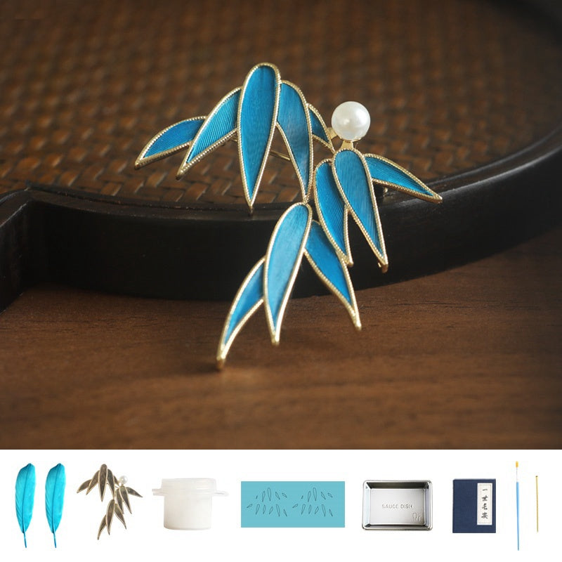kingfisher feather jewelry Tian-Tsui Chinese Brooch Pin Kit DIY Tian Tsui Peacock Feather Craft Bamboo Shadows Feather Crafting 