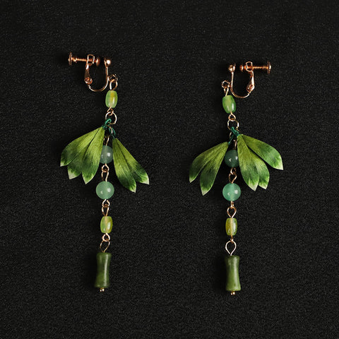 Bamboo Leaves Dangly Earrings Chinese Accessories - Mulan Legacy