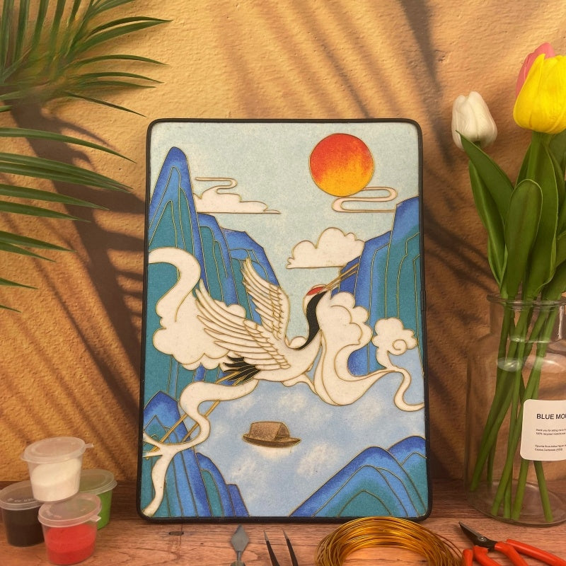 Crane Starter Cloisonné Kit Chinese Cloisonné Art Kit for Beginners Cloisonne Painting DIY Art Kit