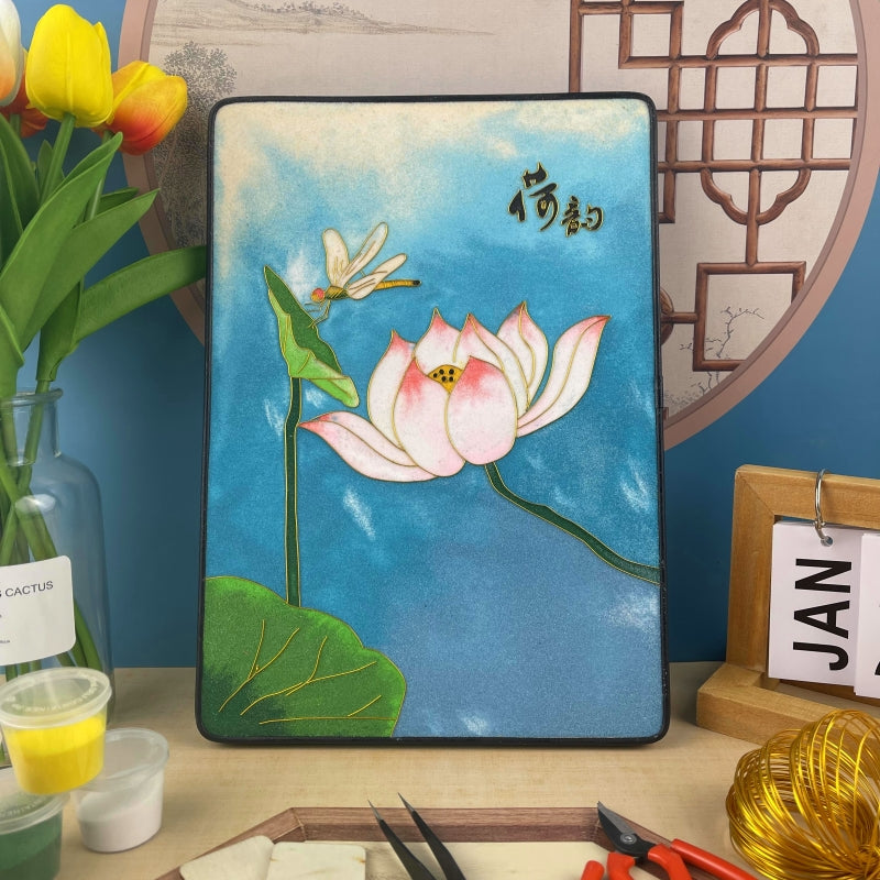 lotus paintings​ Cloisonné Painting DIY Art Kit Lotus Flower Artwork Cloisonné Kit Lotus Art Chinese Cloisonné Art Kit 