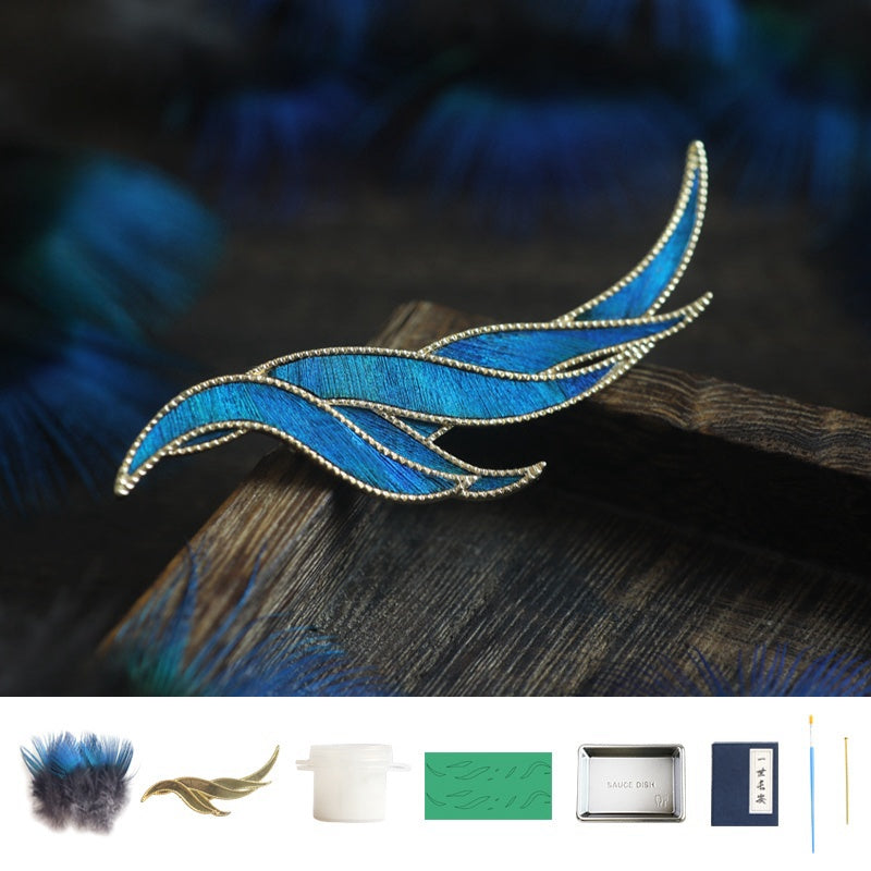 Tian-Tsui Phoenix Feather Chinese Brooch Pin Kit DIY Tian Tsui Peacock Feather Craft Feather Crafting