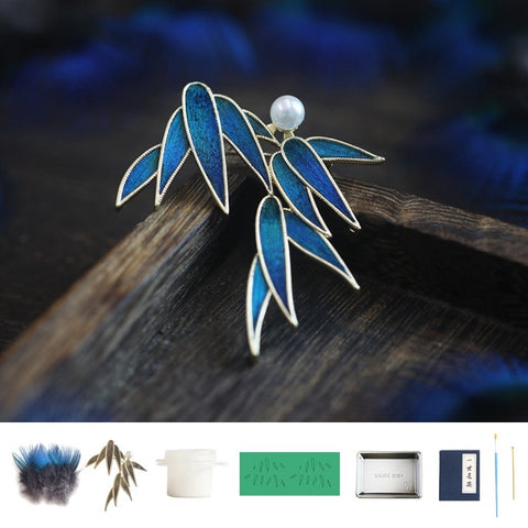 kingfisher feathers​  I Tian-Tsui Chinese Brooch Pin Kit DIY Tian Tsui Peacock Feather Craft Bamboo Shadows Feather Crafting 