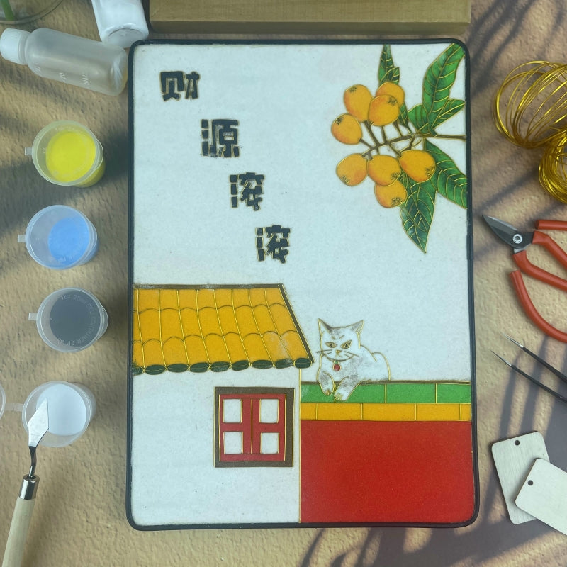 cloisone​ Cloisonné Painting DIY Art Kit Chinese Lunar Year Greetings with Cat Cloisonné Kit Chinese Cloisonné Art Kit 