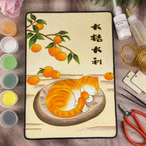 Cloisonne Painting DIY Art Kit Chinese New Year Wishes with Tabby Cats Cloisonne Kit Chinese Cloisonne Art Kit