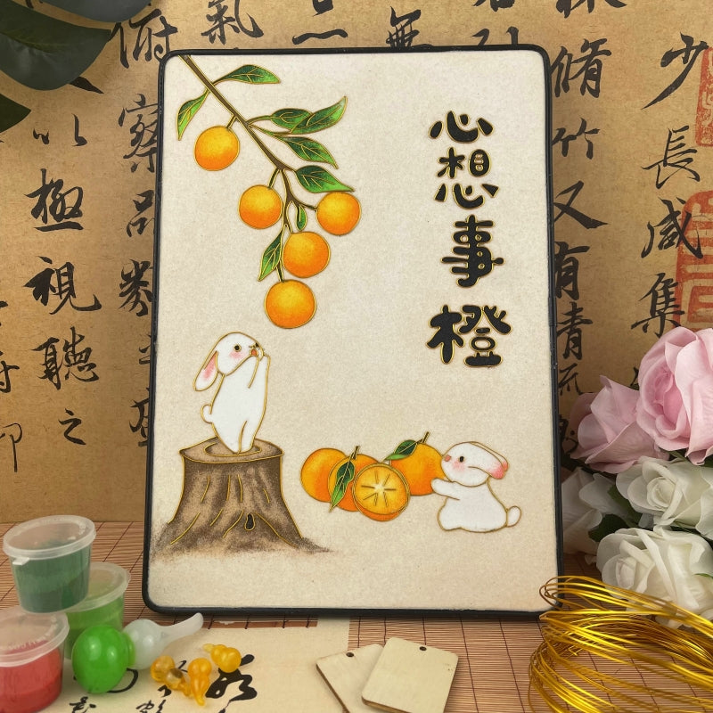 Cloisonne Painting DIY Art Kit Chinese New Year Sayings with Bunny Cloisonne Kit Chinese Cloisonne Art Kit