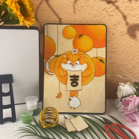 Cloisonné Painting DIY Art Kit Chinese Lunar New Year Sayings with Orange Tabby Cat Cloisonne Kit Chinese Cloisonné Art Kit