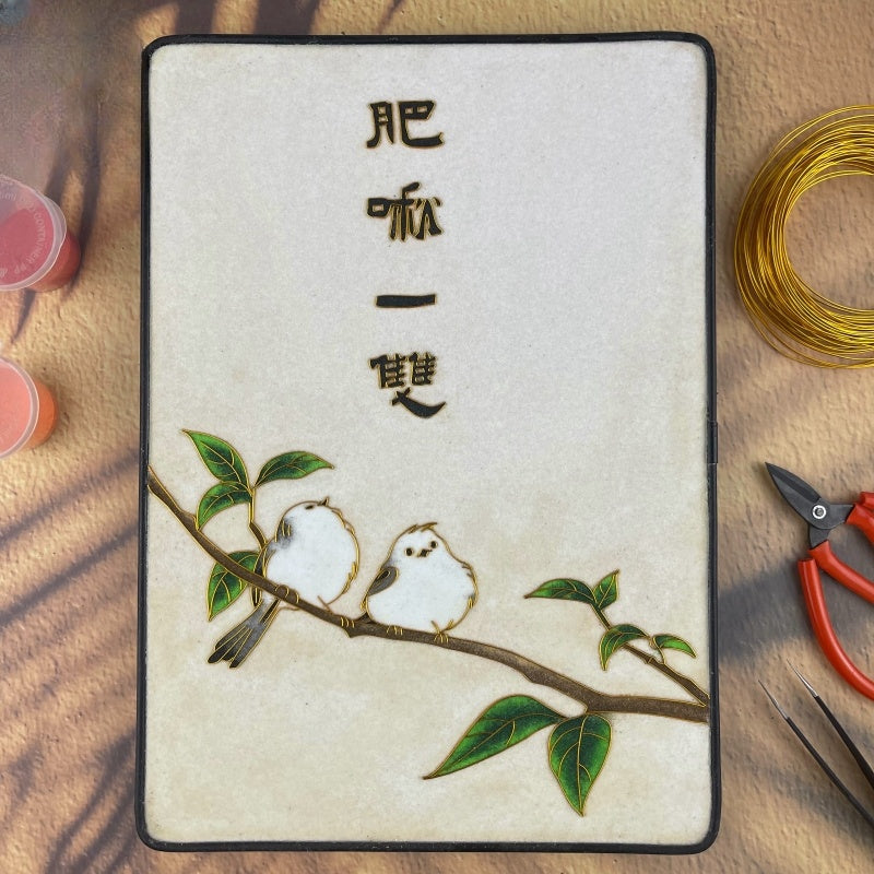 Silver-Throated Bushtit Starter Cloisonné Kit Chinese Cloisonné Art Kit for Beginners Cloisonne Painting DIY Art Kit - Mulan Legacy