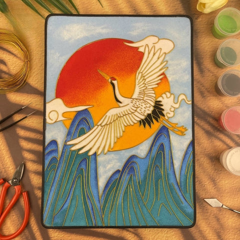 Crane Starter Cloisonné Kit Chinese Cloisonné Art Kit for Beginners Cloisonne Painting DIY Art Kit