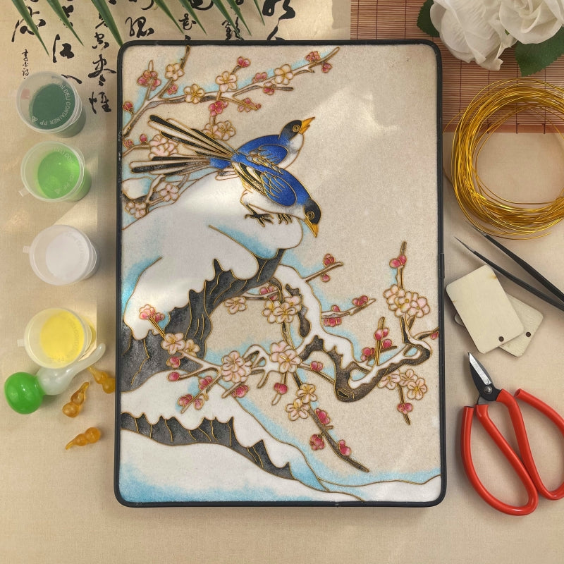 Cloisonne Painting DIY Art Kit Wishes Chinese New Year with Birds Cloisonne Kit Chinese Cloisonne Art Kit